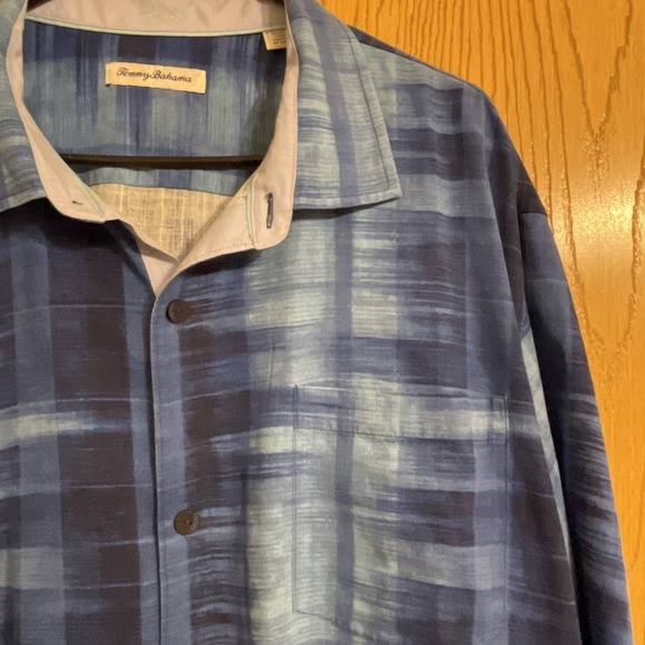 Tommy Bahama Men's Silk Button-Down Shirt XXL Blue Plaid Short Sleeve - Picture 5 of 9